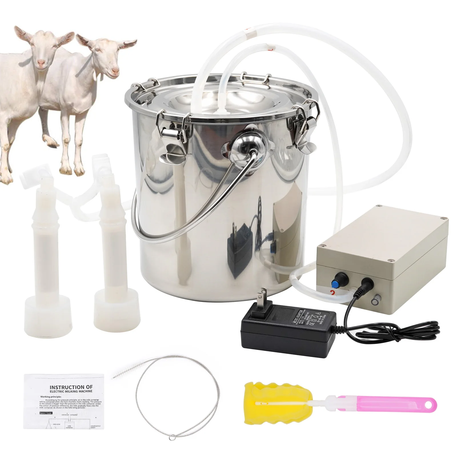 5L Cow Goat Electric Milking Machine Stainless Steel Milker Electric Vacuum Pump 240V Automatic Efficient Milking Machine