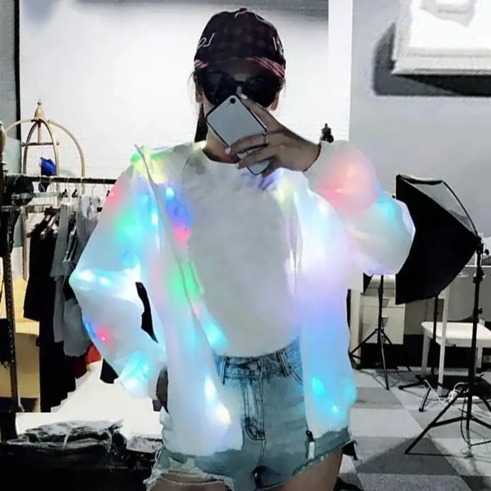 Hooded Light-up Jacket Led Light-up Glow Jacket with Colorful Hood Pockets for Club Concerts Parties Long Sleeve Costume Coat