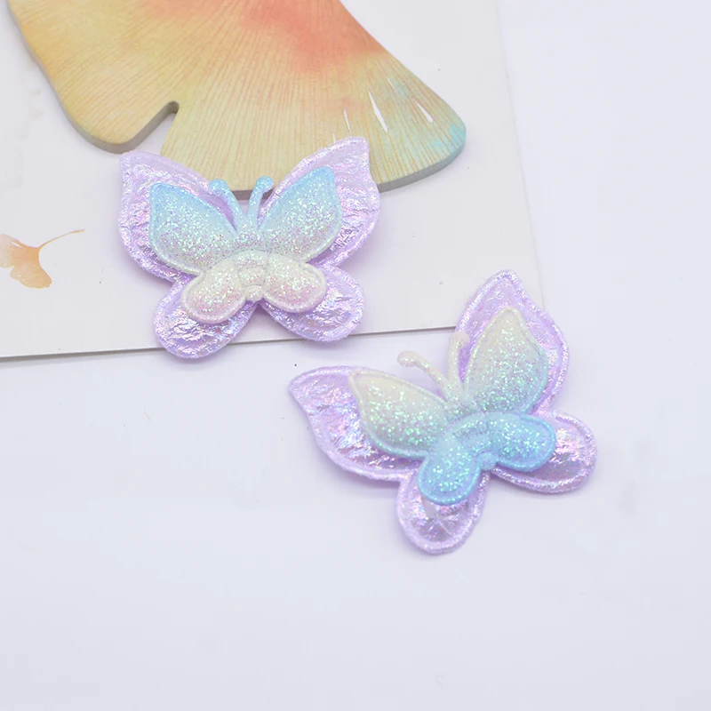 12Pcs 40*35mm Glitter Butterfly Padded Appliques for DIY Clothes Hat Shoes Sewing Patches Headwear Hair Clips Bow Decor