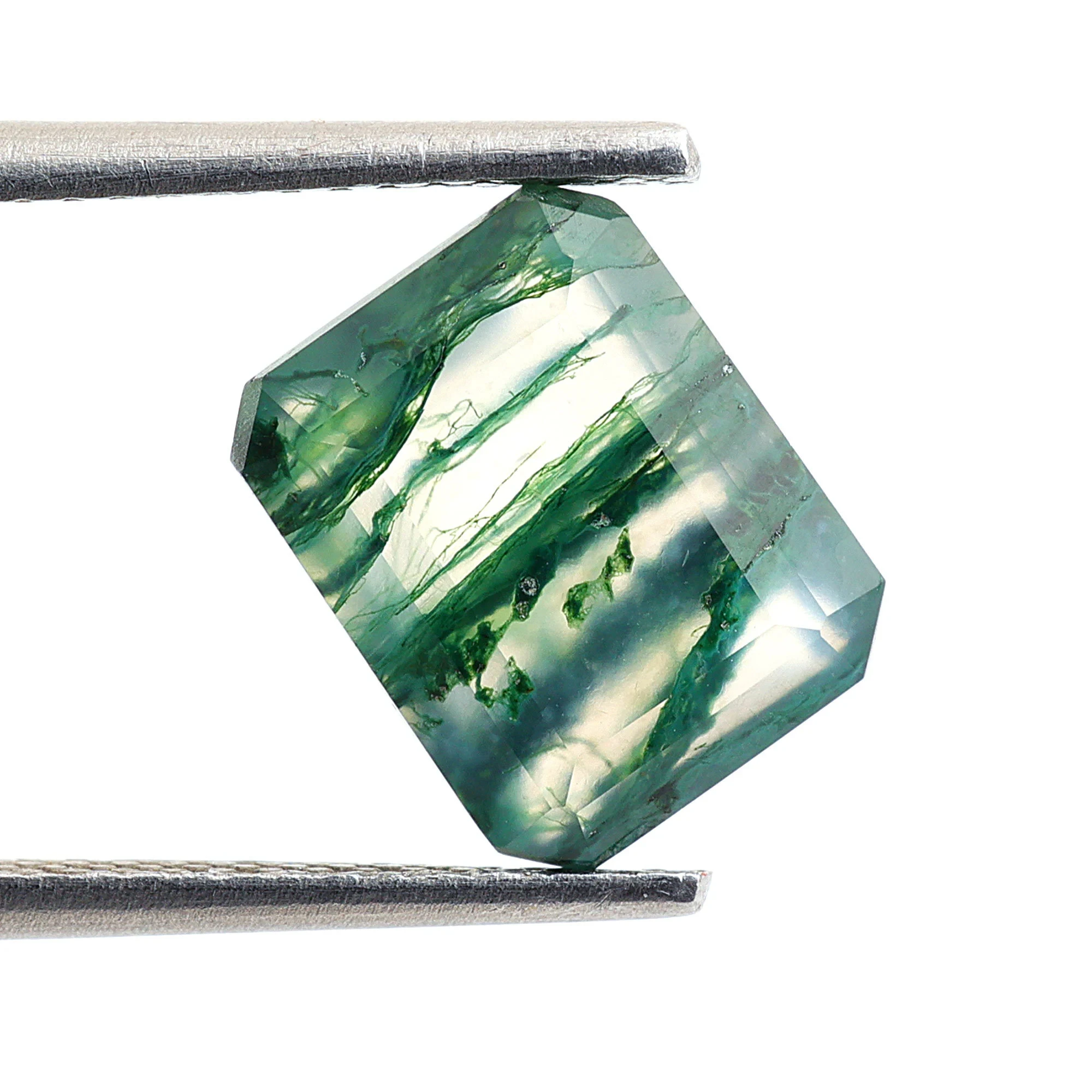 Wholesale AA Natural Moss Agate Octagon Shaped Ring Face Multi-Size Mozambique Raw Stone For Ring Necklace Jewelry