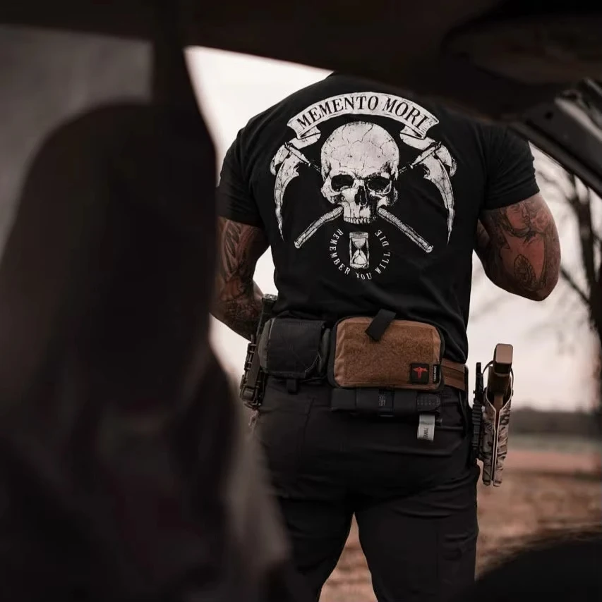 Camiseta Masculina de Manga Curta Estilo Streetwear com Estampa Memento Mori Retrô Vintage 2026 - Nova Coleção