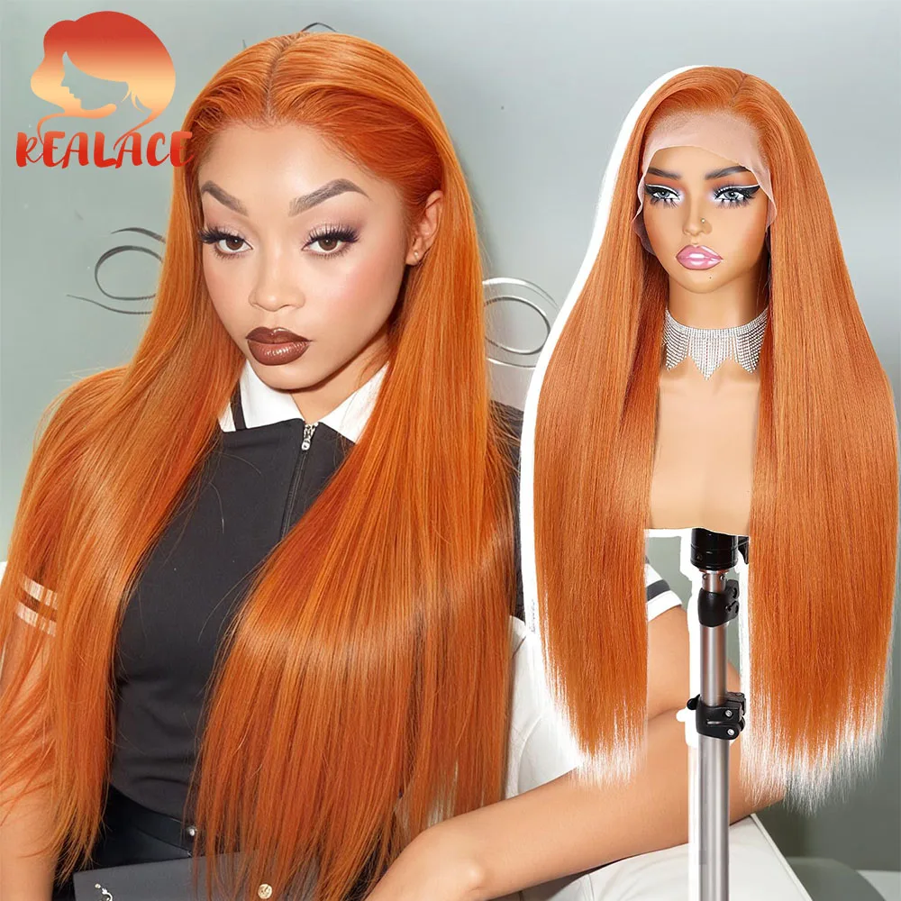 

Новый парик из натуральных прямых волос Ginger Bone Straight, 350% плотность, с кружевной передней частью, бразильские волосы, 36 дюймов, 13x4, 13x6, оранжевый цвет, прямые парики для женщин