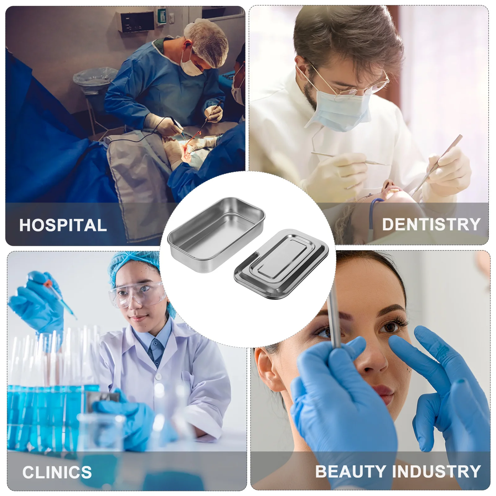 

8 Inch Stainless Steel Surgical Tray Sterilization Plate For Dentistry Cavity Tool Holder Clinical Instrument Organizer