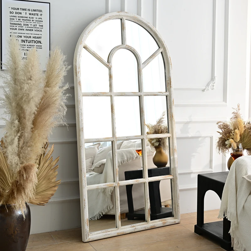 Modern Farmhouse Rustic Home Decorative Large Arched Wall Mirror White Wooden Frame Full Body Floor Mirrors