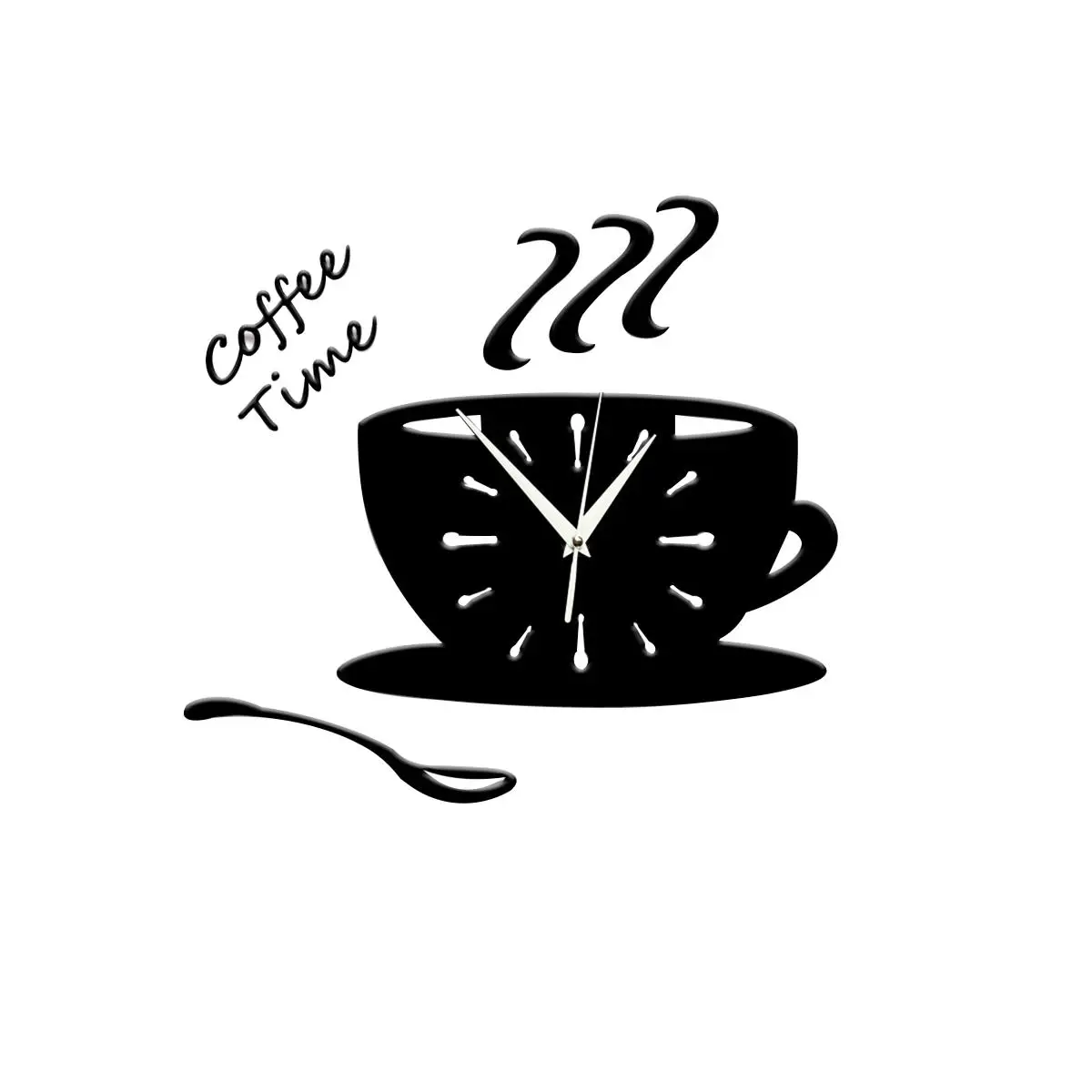 

3D DIY Acrylic Wall Clock Modern Kitchen Home Decor Coffee Cup Shape Wall Sticker Hollow Numeral Clock (Black)
