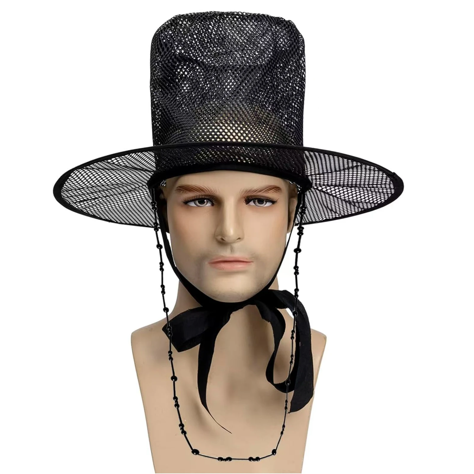 

Корейская шляпа Saja для мальчиков, аниме Qinyu, черная сетчатая шляпа с лентой-цепочкой из бисера, традиционная шляпа династии Хосена на Хэллоуин