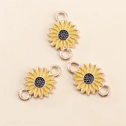 30pcs/lot Yellow Flower Metal Connector Charms Pendant DIY Bracelet Keychain For Jewelry Making Accessories