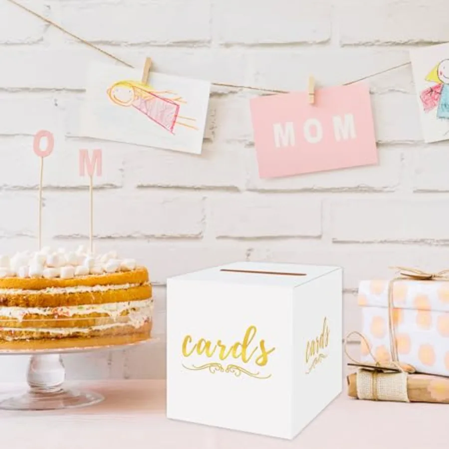 白と金のウェディングカードボックス、パーティー、誕生日、卒業式、ブライダル、ベビーシャワー、葬儀、退職祝いの装飾用、段ボール製