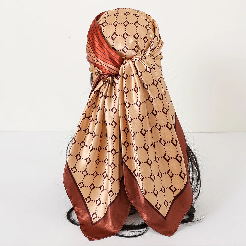 Satin Headscarf 90 90cm Printed Scarf Women Casual Turban Wrap Shawl Lightweight Floral Print for Neck Hair Summer Beach