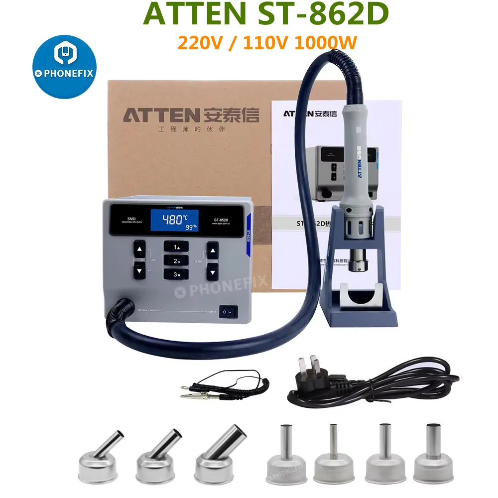 ATTEN ST-862D Precision Hot Air Gun Soldering Station Intelligent Digital Display 1000W Rework Station For Phone PCB Chip Repair