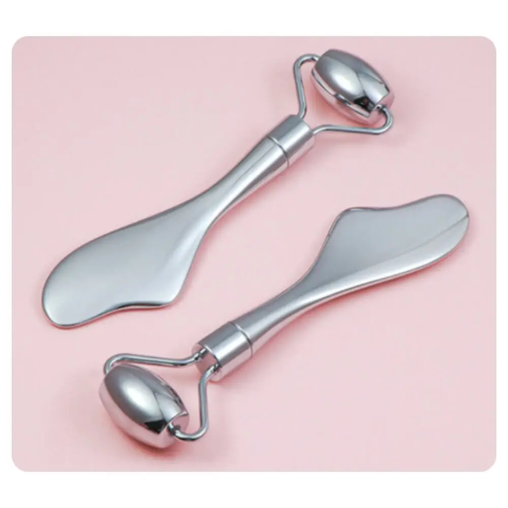 أدوات غوا شا للوجه تدليك أسطوانة الوجه للبشرة والفولاذ المقاوم للصدأ غوا شا 2 في 1 مناسبة للعناية اليومية بالبشرة والجسم والرقبة