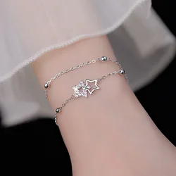 Summer 925 Sterling Silver Simple Double Layer Stacked Star Bracelet Exquisite Fashion Flash Diamond Bracelet Birthday Gift