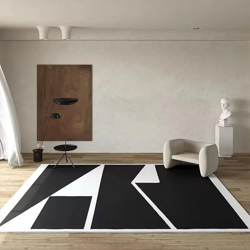 Tapis de salon classique rétro à rayures noires et blanches, haute qualité, épais, doux, pour chambre à coucher, résistant à la saleté, Easycare