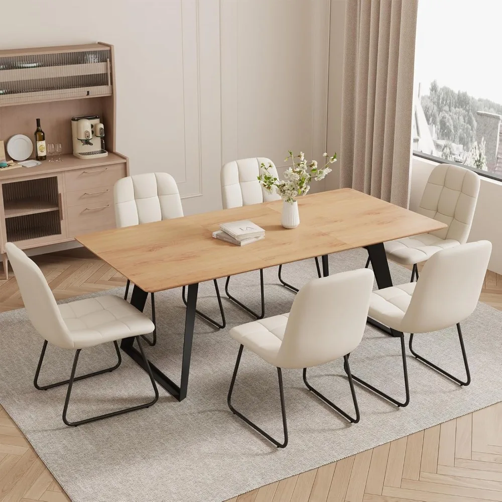 

Modern mid-Century Dining Table and Chairs Rectangular Wooden Dining Table Expandable Dining Table Space-Saving