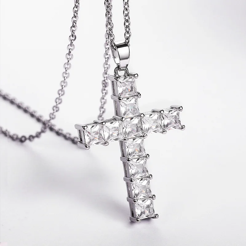 

Huitan Hip Hop Girl's Cross Pendant Necklace with Brilliant Cubic Zirconia Rock Party Accessories for Women Personality Gift New