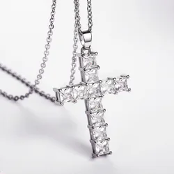 Huitan Hip Hop Style Cross Pendant Necklace with Brilliant Cubic Zirconia Rock Party Accessories for Women Personality Gift New