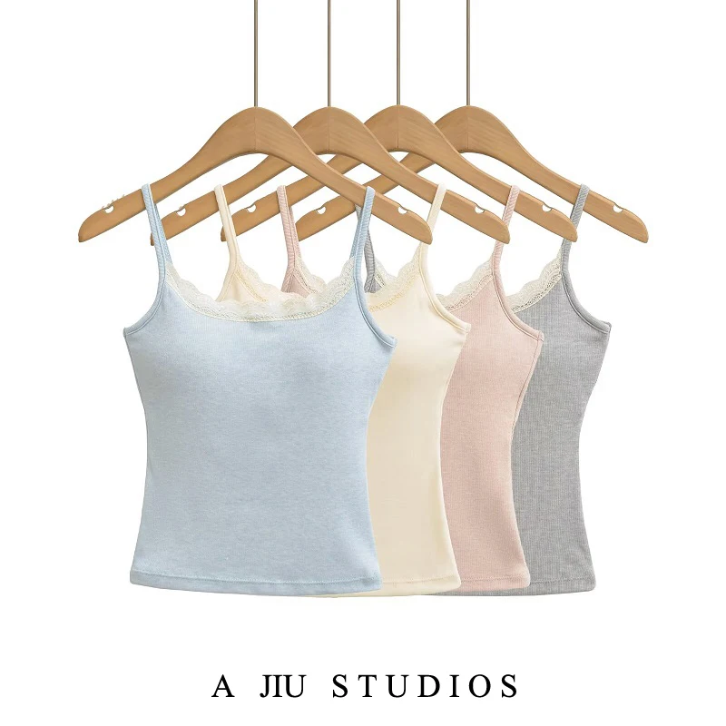 Top F de Verão com Alças em Renda e Patchwork, Ajuste Slim, Estilo Sexy e Doce