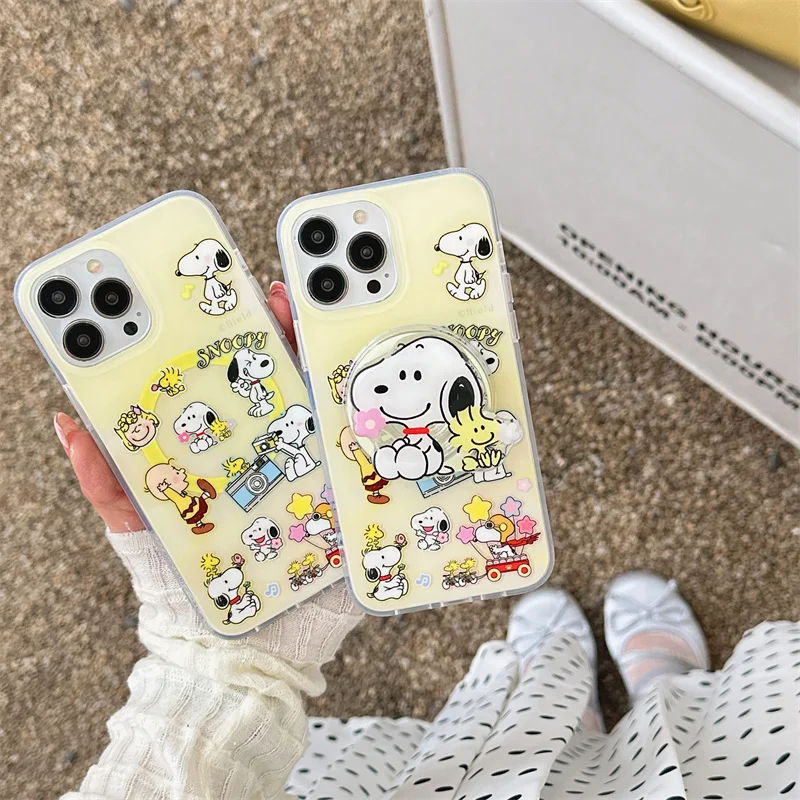 Cartoon Funny Snoopys Magnetic attraction Phone Case For Apple iPhone 15 14 13 12 Pro Max Cute Japan Anime Silicone Back Cases