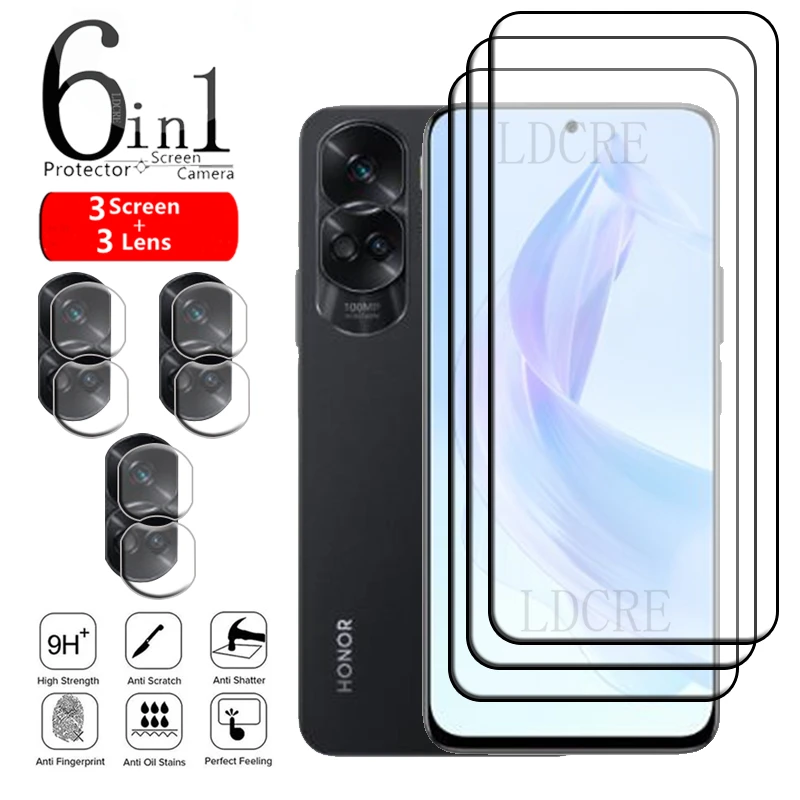 

6-in-1 For Honor 90 Lite Glass For Honor 90 Lite Tempered Glass Full Glue HD 9H Screen Protector Huawei Honor 90 Lite Lens Glass