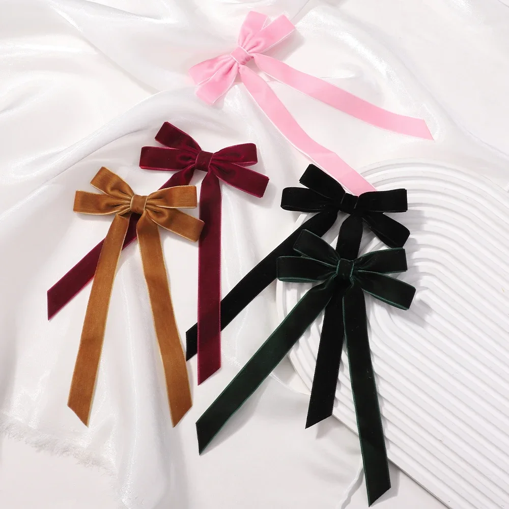 4.5 Inch 5Pcs/Lot velvet Girls Ribbon Hair Clips Children Hairgrips Newborn Baby Clips Hair clips for women girls  Accessories