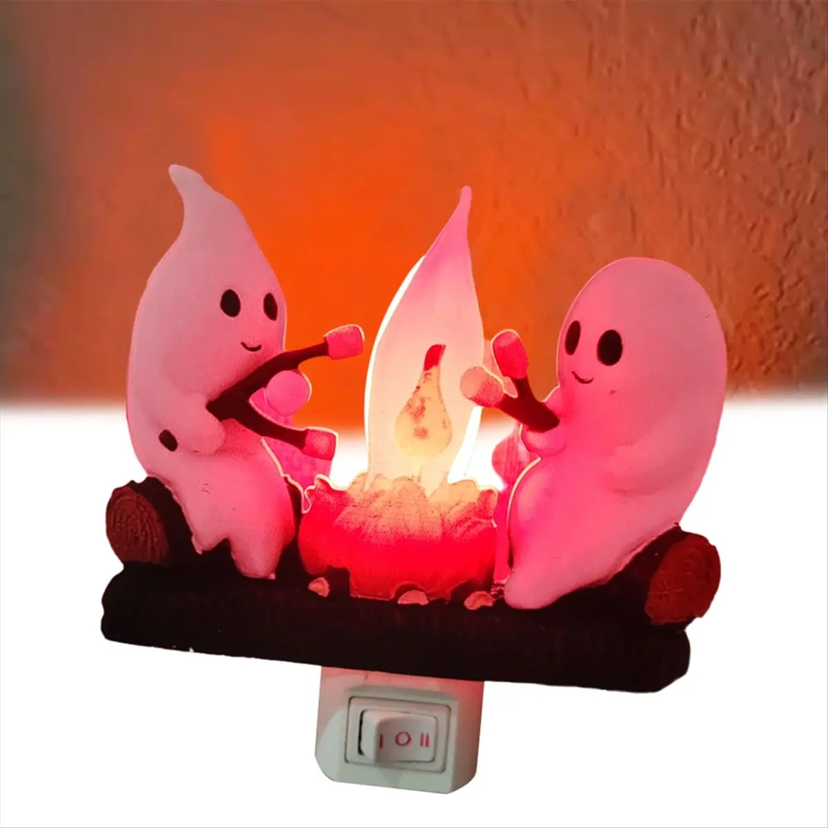 Ghost Campfire Flickering Night Light Flame Halloween Nightlight 3D LED Small Faux Campfire Night Light Decor US Plug
