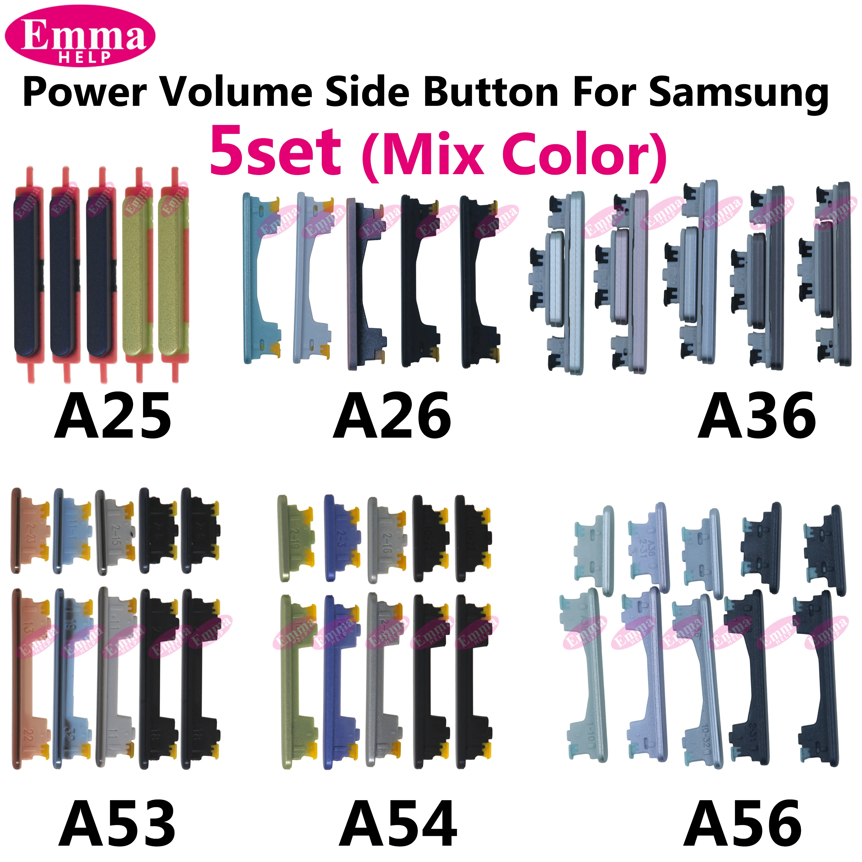 5sets Power Volume Side Button Switch Control Key For Samsung A25 A26 A36 A53 A54 A56 Volume Button + Power ON / OFF Replacement