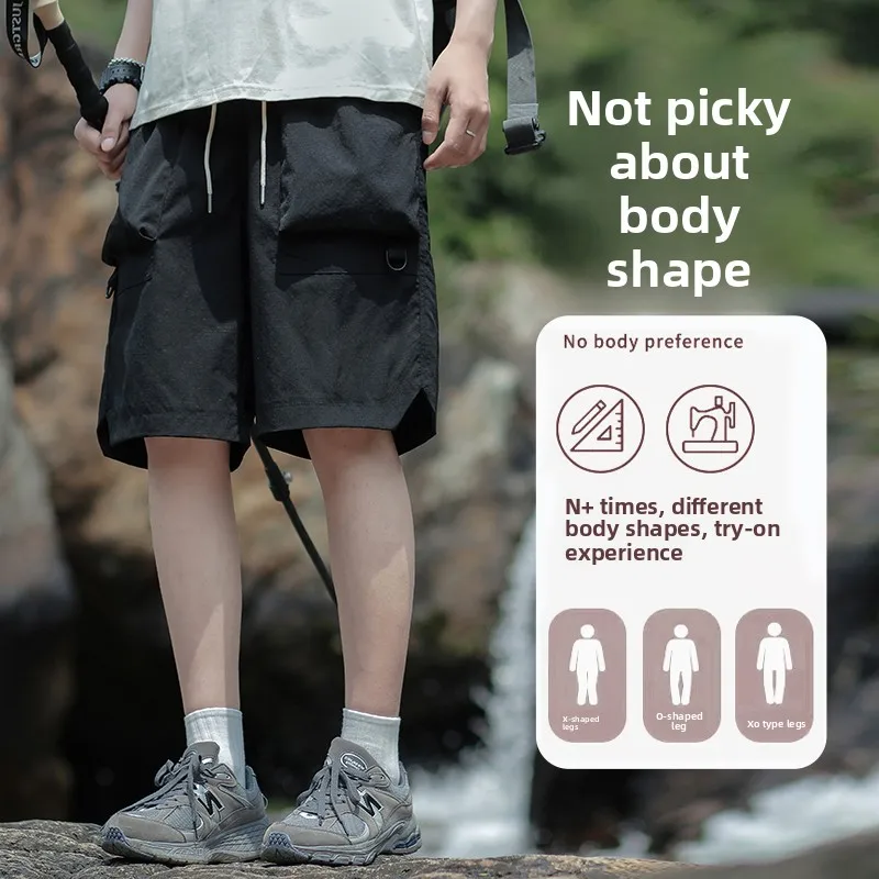 Summer Cargo Shorts Men's Japanese-style Harajuku Multi-pocket Sports Shorts New Travel Fishing Elastic Waist Bermuda Shorts Men