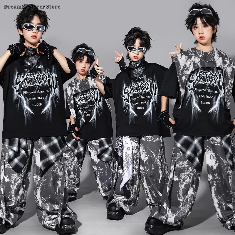 Boys Hip Hop Vest T-shirt Graffiti Shorts Girls K-pop Cargo Pants Streetwear Child Jazz Clothes Sets Kids Street Dance Costumes