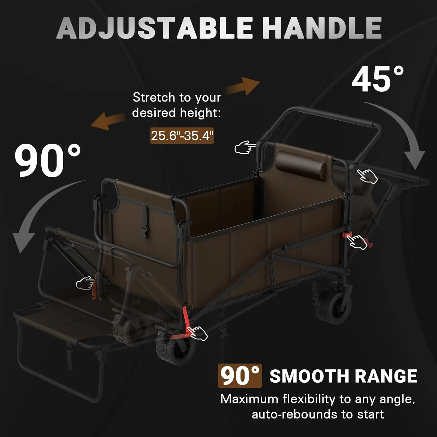 عربة قابلة للطي شديدة التحمل - عربة قابلة للطي 2 في 1، سعة 650 رطل، عجلات لجميع التضاريس مع دعامات وجيوب جانبية (بني) تخفيضات كبيرة