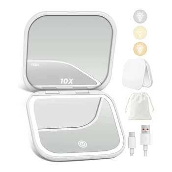 Makeup Mirror with Lights, 1X/10X Magnification Double Sided Portable Foldable Lighted…