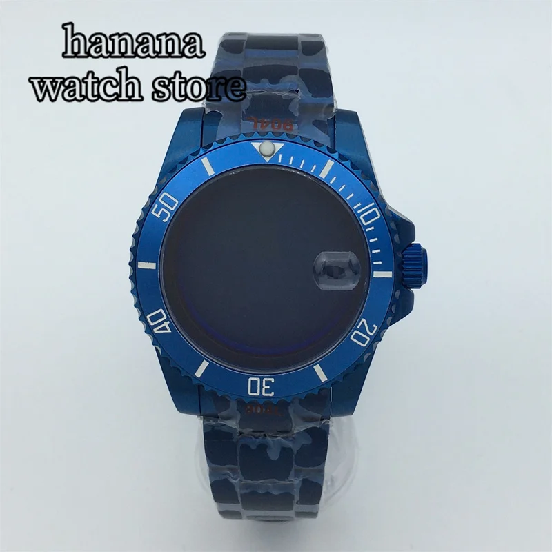 40mm blue coated aseptic case Sapphire glass suitable for NH35 NH36 NH34 Miyota  ETA2824 PT5000 Movement Jubilee Oyster Bracelet