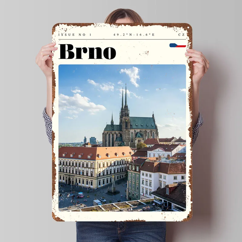 Póster de Metal de la República Checa Brno, decoración para la habitación en el hogar, carteles de estaño de Metal personalizados para decoración artística de pared, arte de murales
