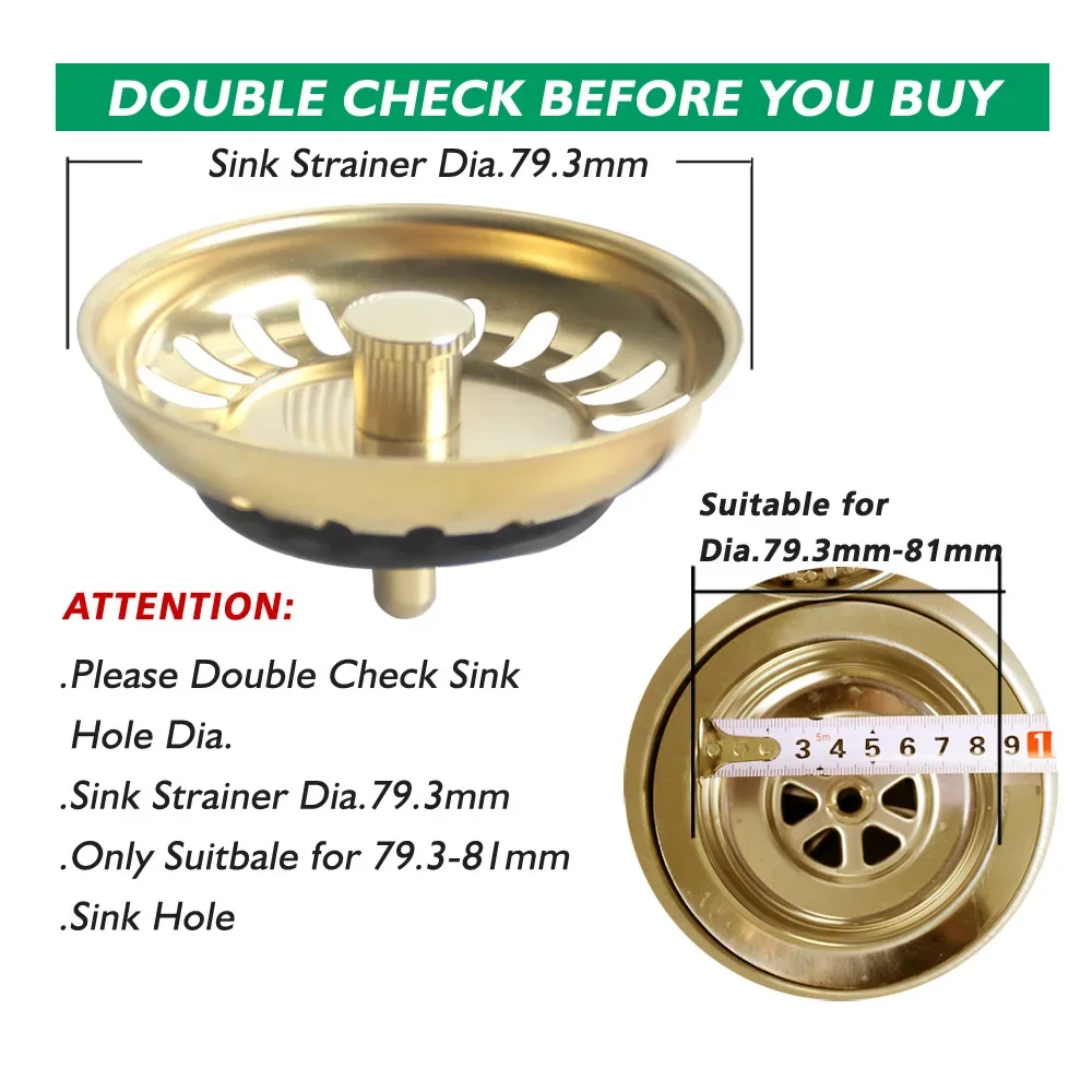 Golden Color Strainer Filters For Kitchen Sink Accessory Drain Plugs 79.3MM,
