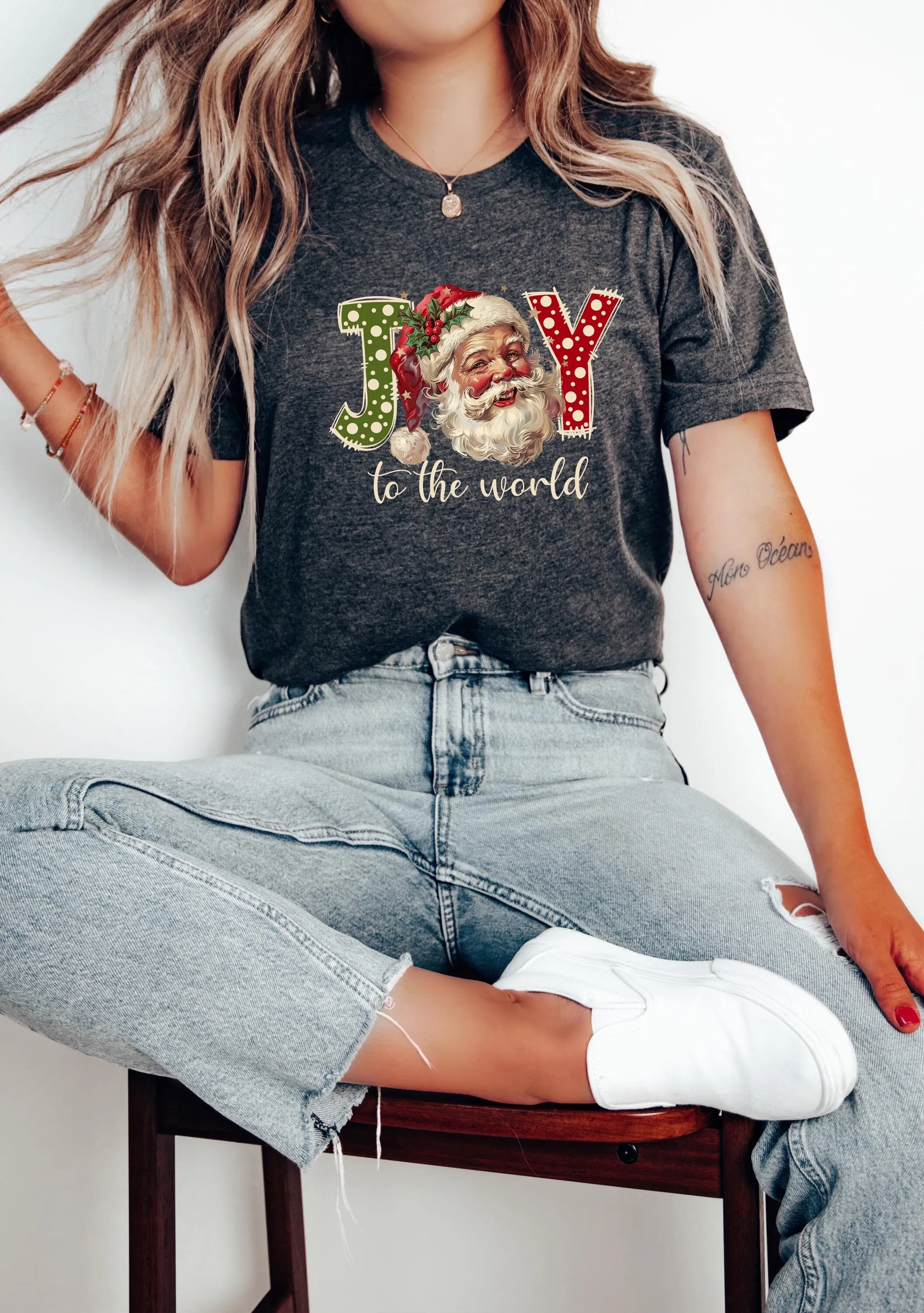 Joy To the World T shirt Santa Christmas SweaT For Claus Women