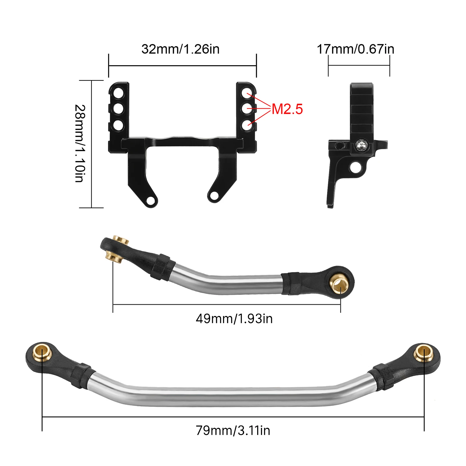 INJORA Aluminum Lay Down Servo Mount with Stainless Steel Steering Links Set for 1/18 RC Crawler TRX4M Stock Length Axles