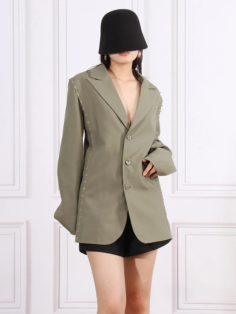 TWOTWINSTYLE Solid Casual Blazers For Women Notched Collar Long Sleeve Patchwork Single Breasted Tunic Vintage Blazer Female New