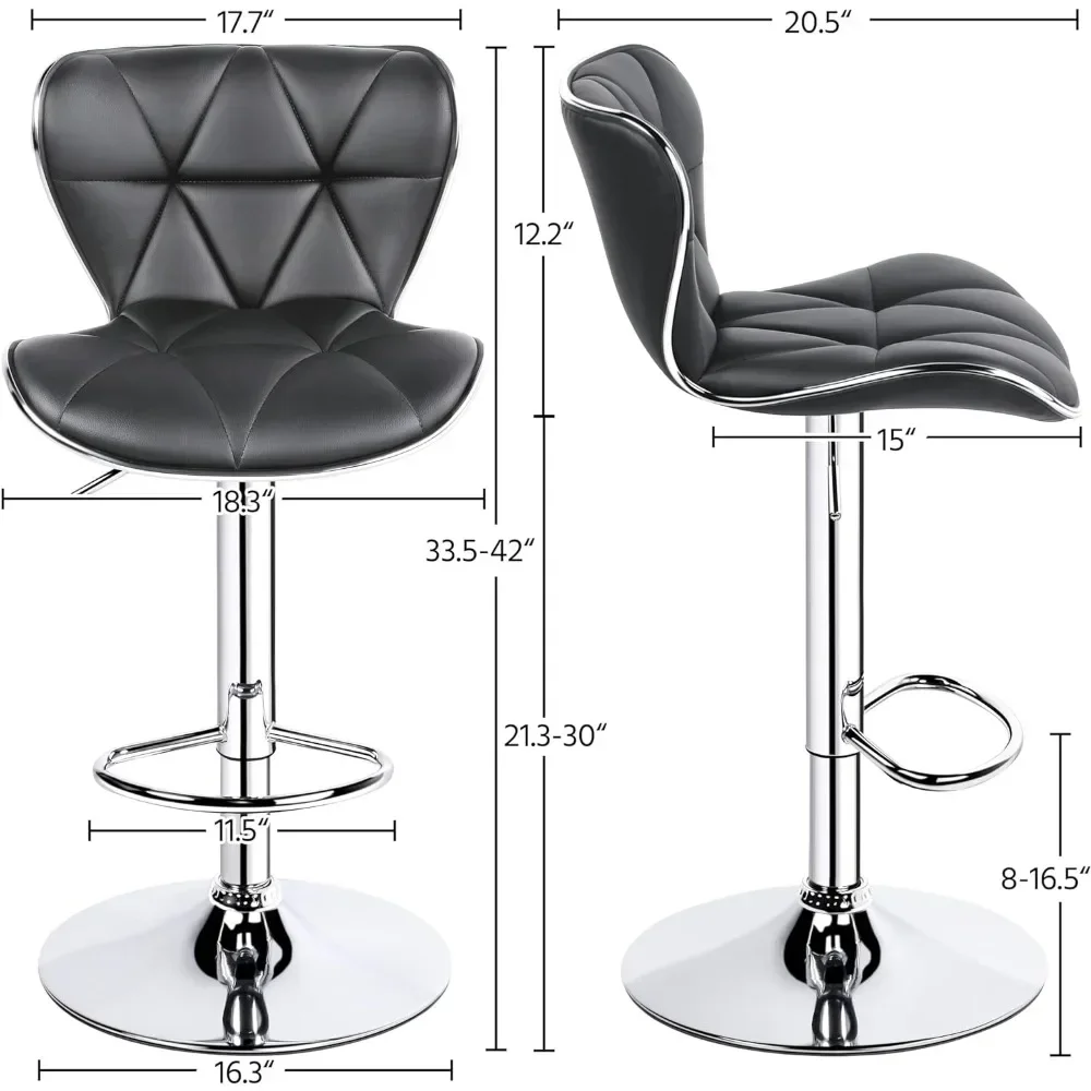 Ajustável PU Leather Bar Stools, Bar Stools, cadeira giratória, Shell Back, cozinha, elegante, conjunto de 4