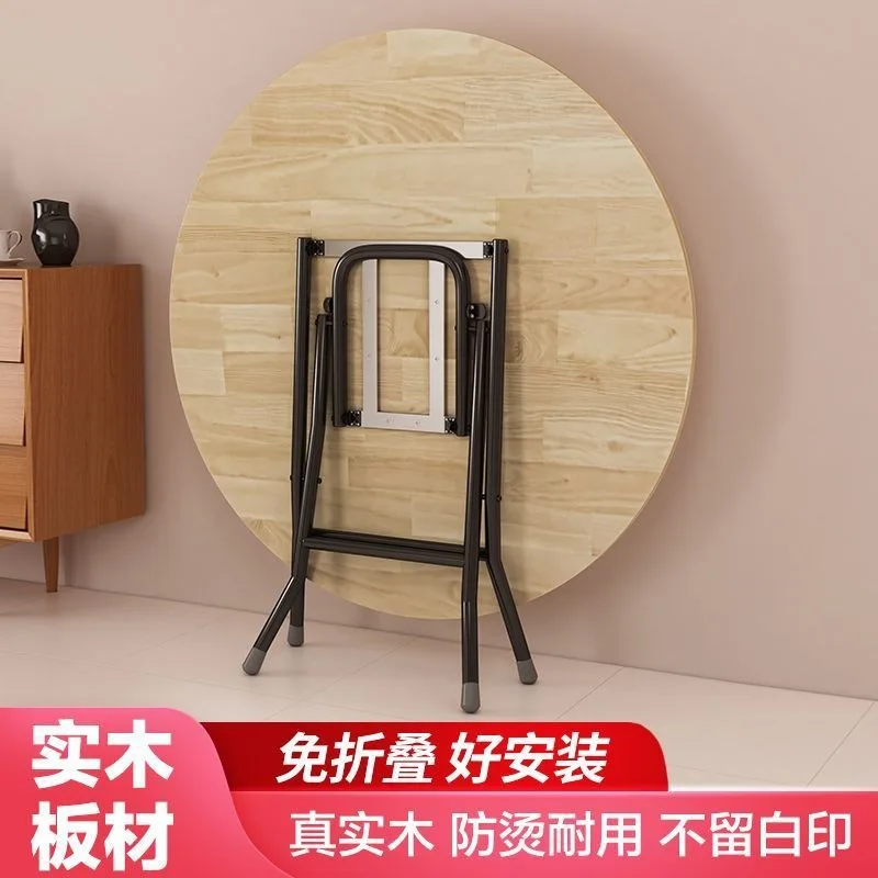 

Large Round Table Dining Table Foldable for Home Solid Wood Dining Small Apartment Multi-functional Simple Rental