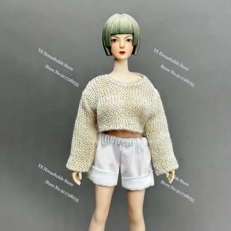 1/12 terno móvel menina curto solto malha gola redonda camisola manga longa superior roupas acessório para 6 "figura corpo decorações