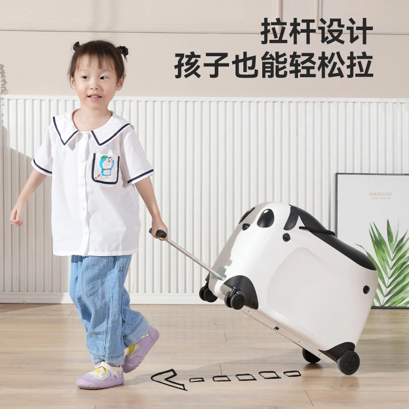 Schattige Panda Koffer Kinderen Rijden Cartoon Trekstang Bagagedoos Handbagage Voor Kinderen Cadeau Reiskoffer Instappen Reiskoffer