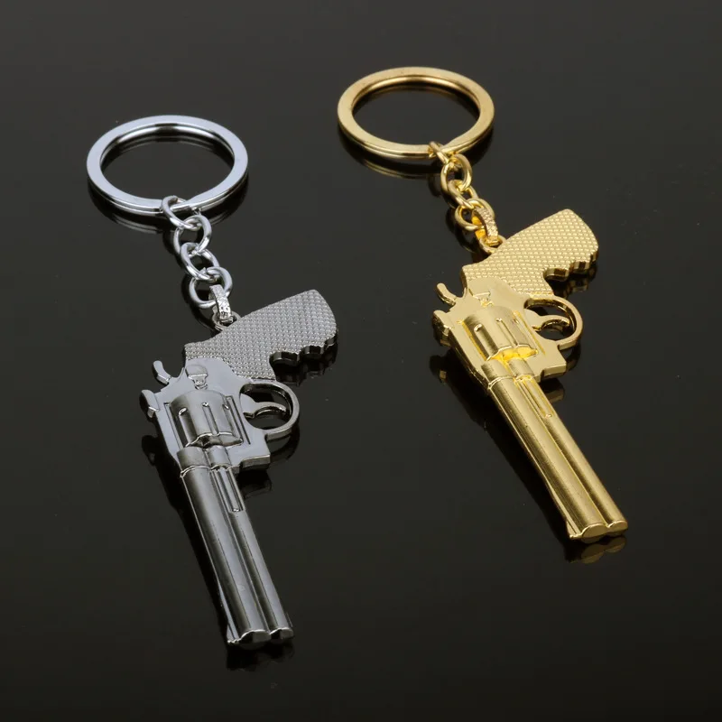 Wholesale of Revolver Model Keychains Chicken Eating Metal Mini Gun Key Pendants Gifts