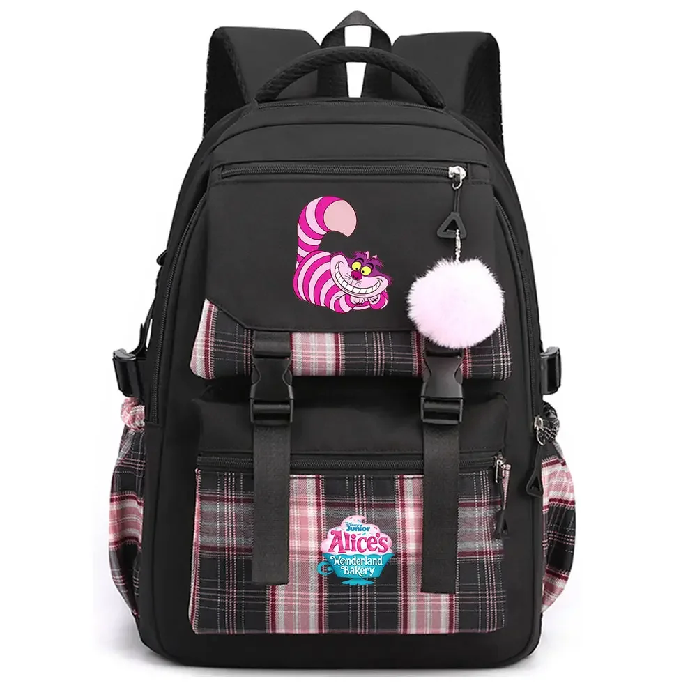 

MINISO Student Backpack Alice In Wonderland Kawaii Girls Boys School Book Bags Teenagers Schoolbags Women plaid Bagpack