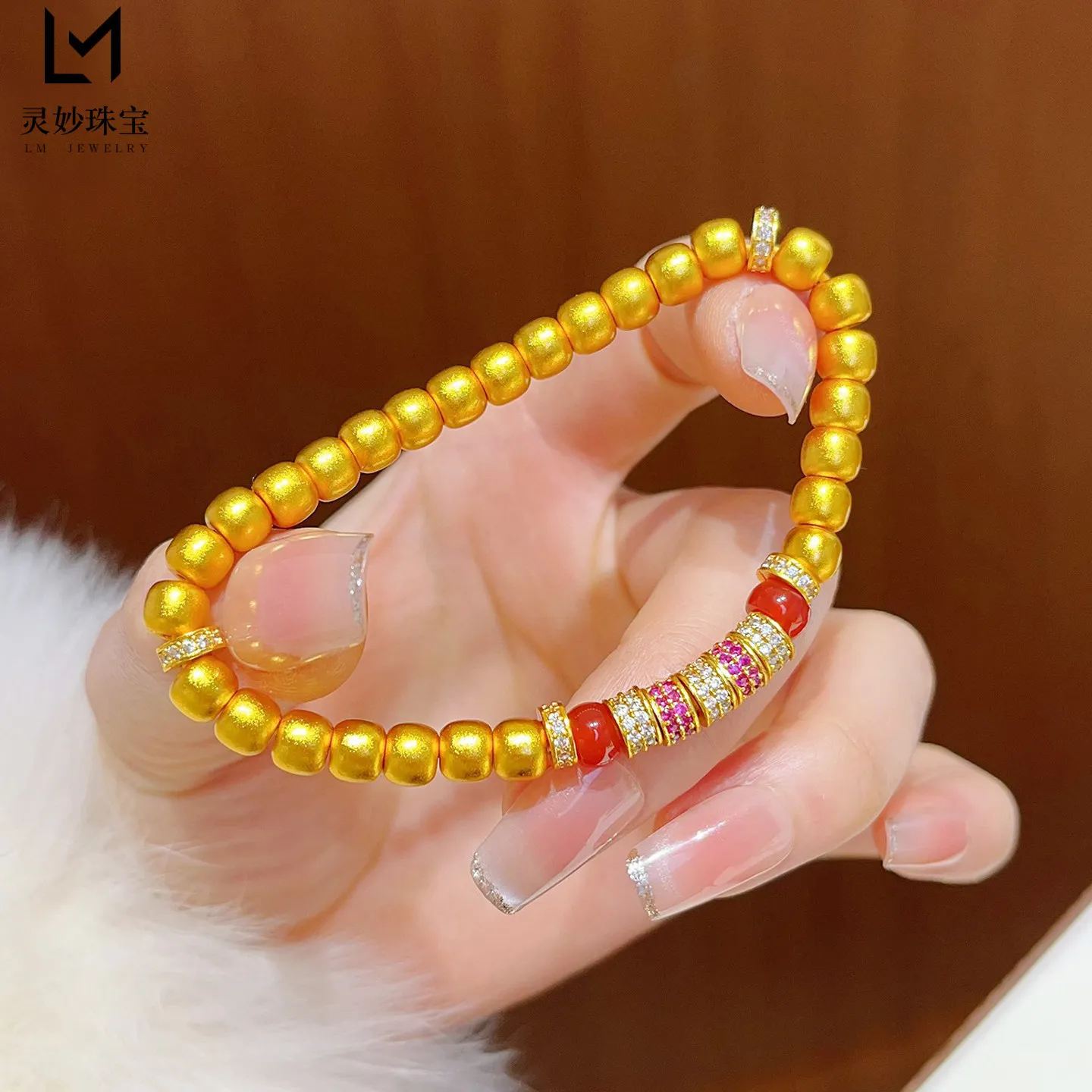 Dignified Bracelet Women's 24K Gold AU999 - Exquisitely Crafted Diamond Nanhong, Rose & Apple Noble Design, Elder Gift Selection