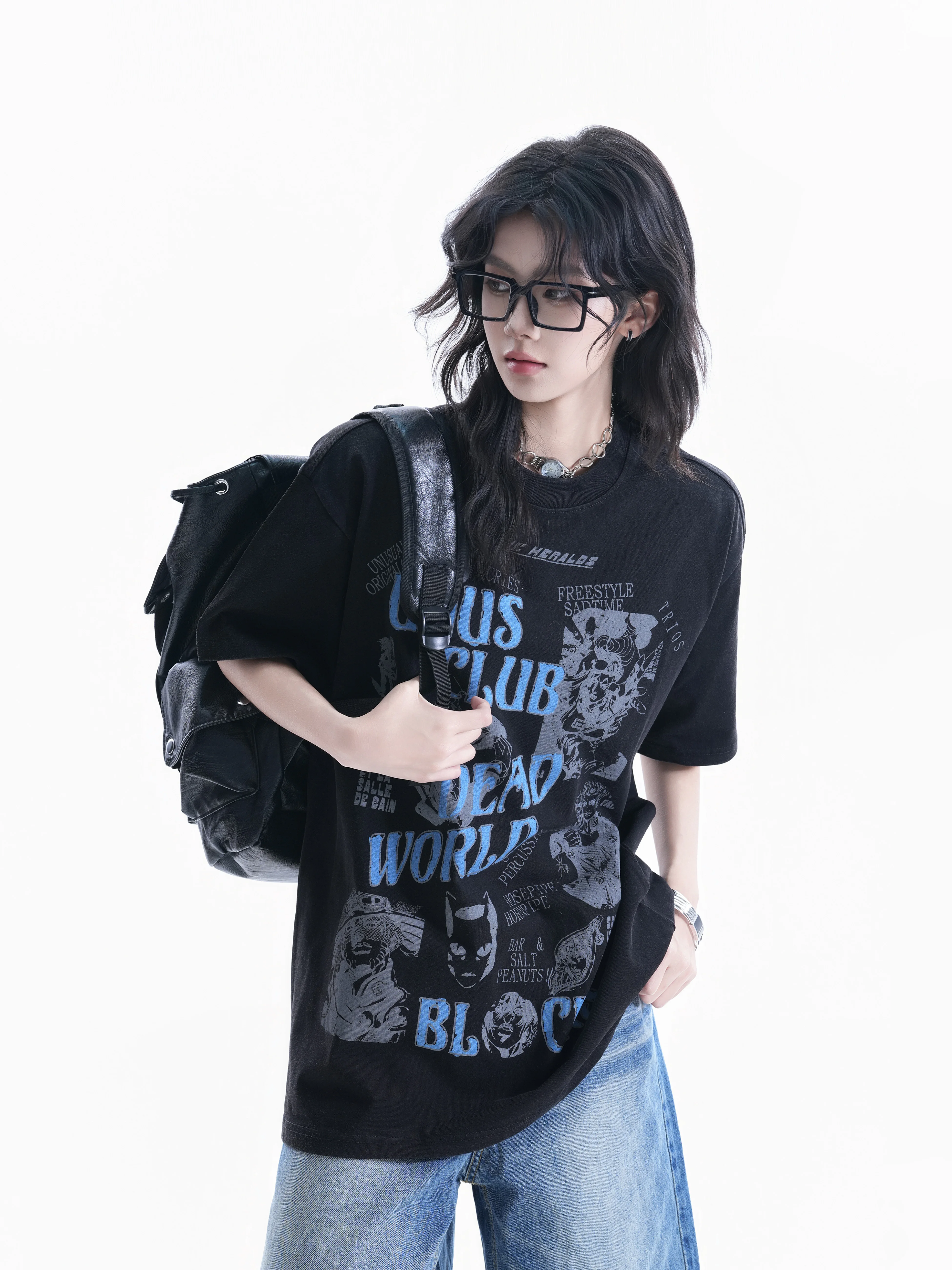 American Retro Cartoon Print Loose Short Sleeve T-Shirt Women's Fashionable Street Style Couple's Top Small Ball Ball