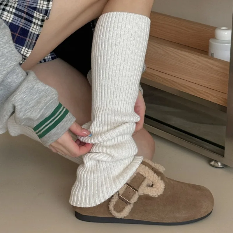 SP&CITY Winter Korean Soft Wool Knitted Socks Women's Thickened Fashion Stacked Socks High Tube Vertical Stripes Leg Warmers