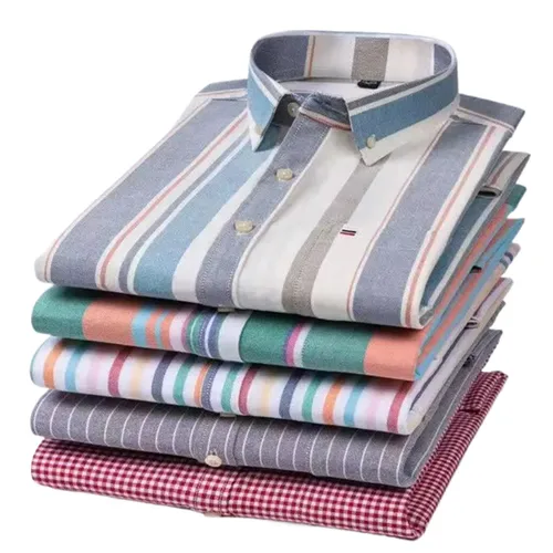 Imagen 1 del producto Camisa de manga larga informal Oxford a cuadros a rayas para hombre, vestido de negocios ajustado con diseño de botones y cuello transpirable cómodo