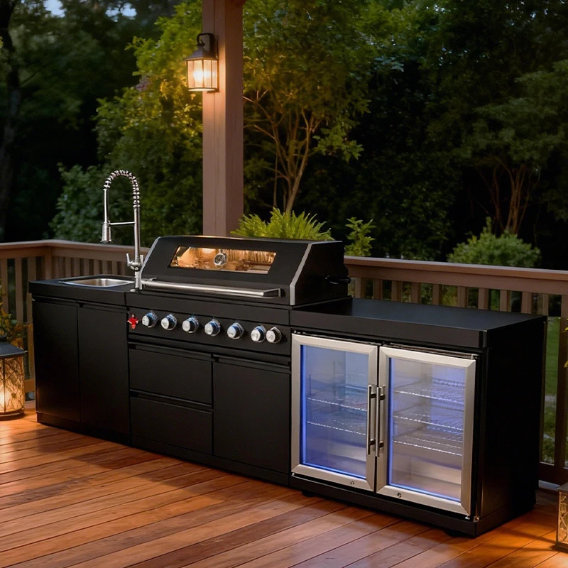 Complete External Open Storage Grill BBQ Cabinet Modern Elegant 304 Stainless Steel Outdoor Kitchen Cabinet Customized Design