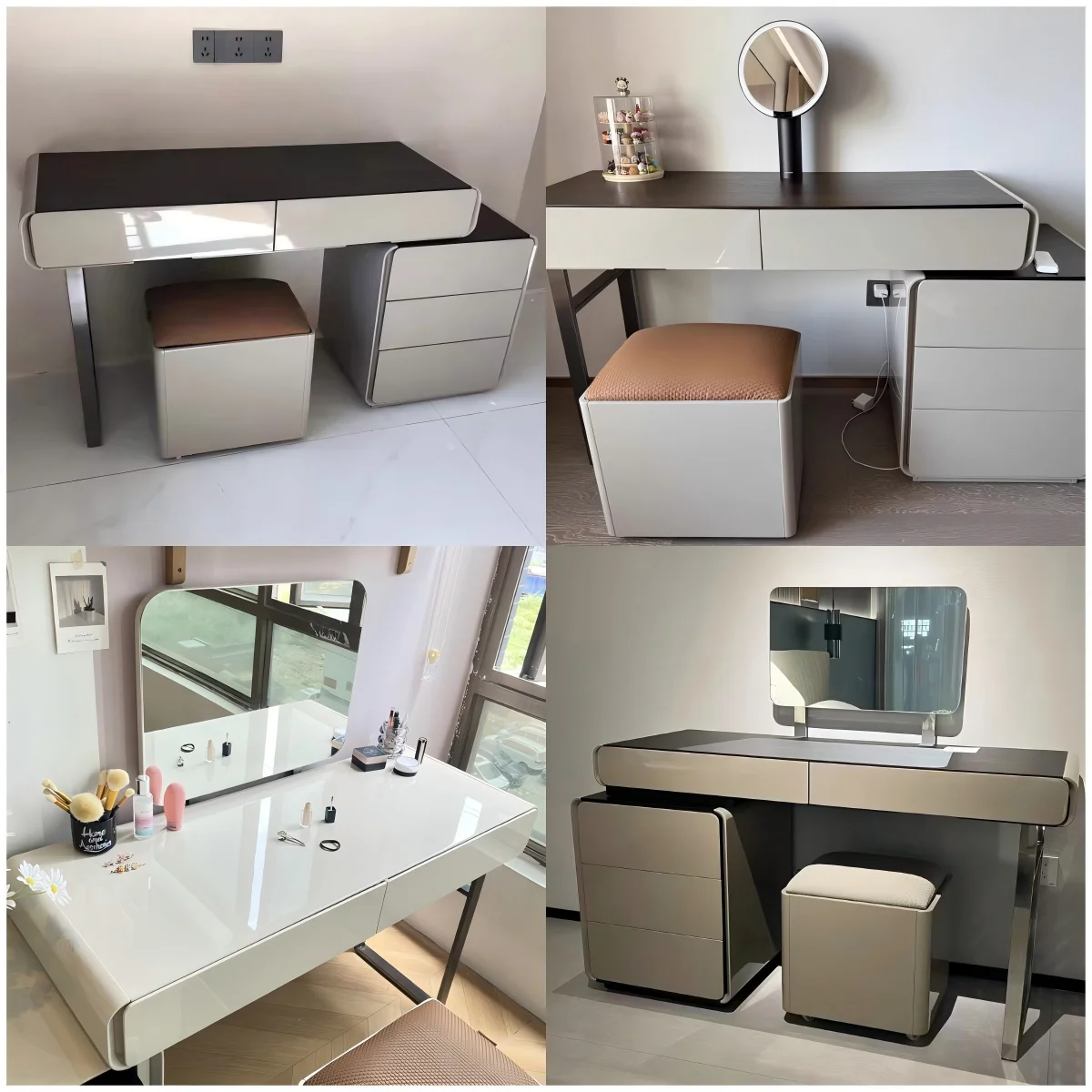Solid Wood Dresser Set with Light Emitting Diode Light Luxury Bedroom Makeup Mirror Storage Drawer Expandable Dresser Home Apart