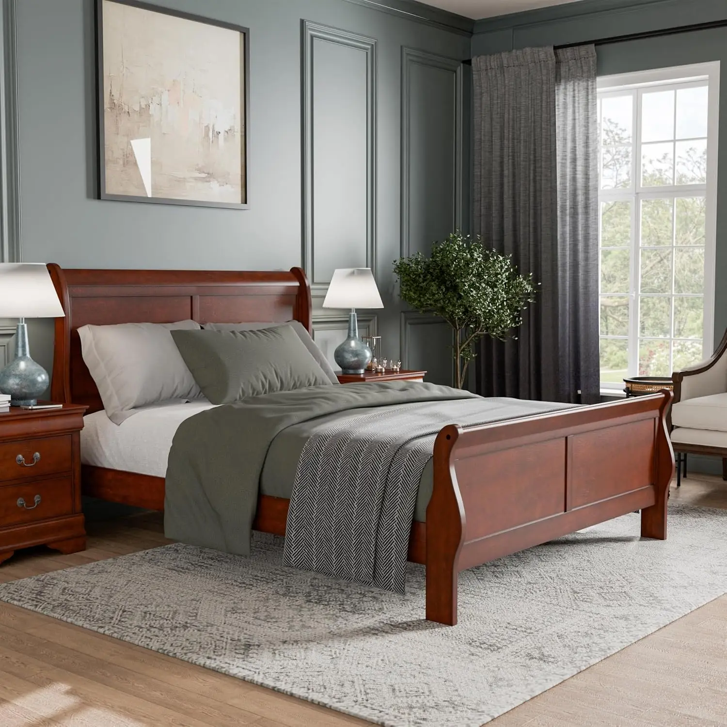 Furniture Of America Arabella Traditional Wood Queen Bed Frame With Headboard And Footboard, Elegant Sleigh Design Bedframe For