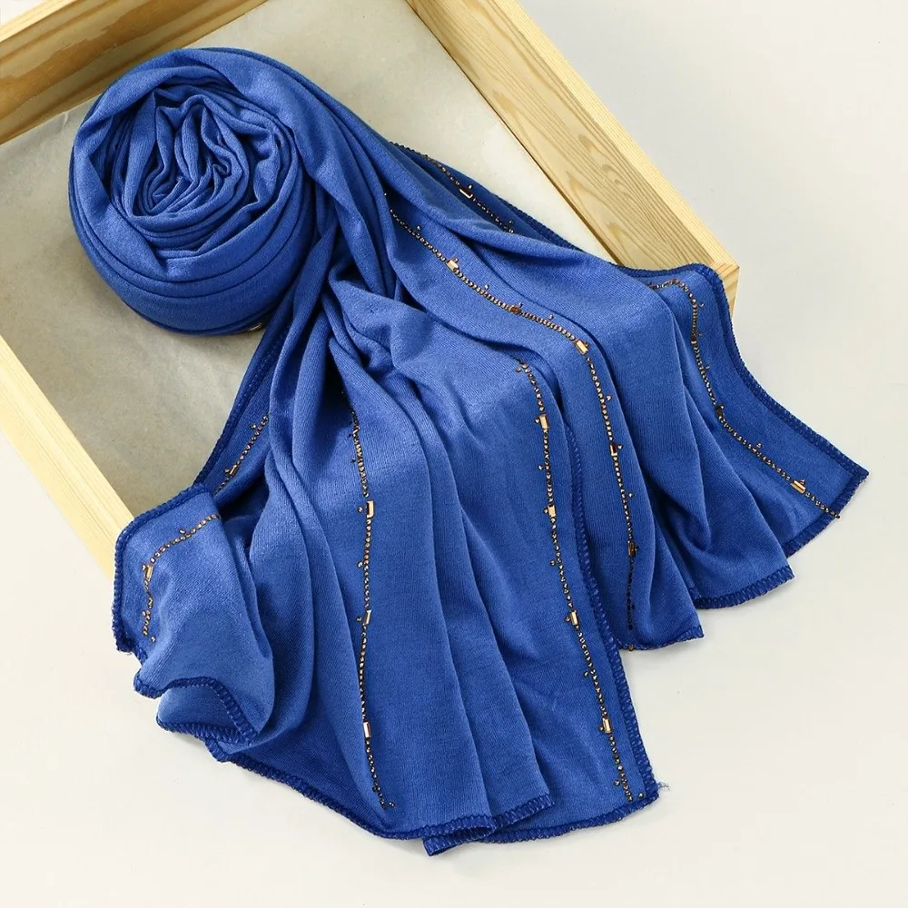 

Fashion Soft Rhinestone Hijab Scarf Solid Color Plain Design Stretch Shawl Stretch Fabric Modal Cotton Jersey Hijab Scarf Use